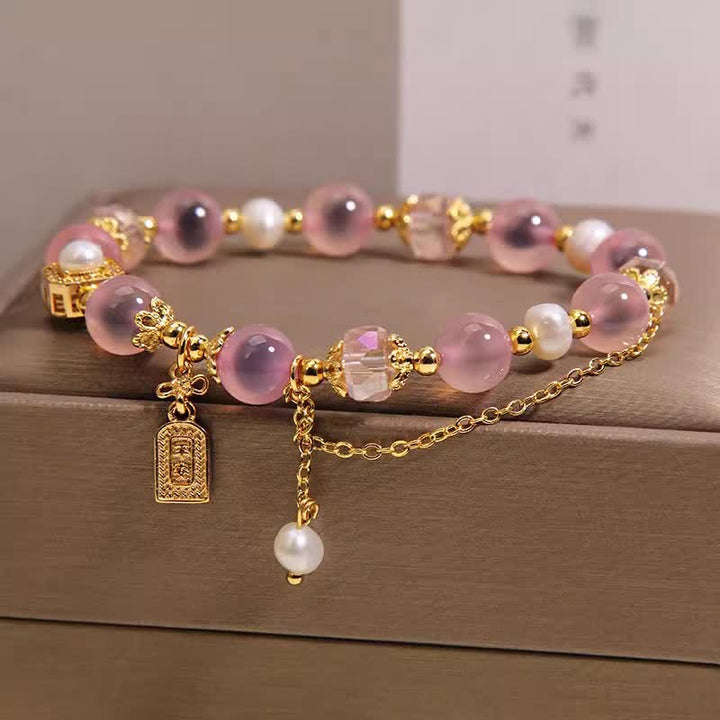 Buddha Stones Pink Natural Candy Agate Pearl Healing Bracelet - image 1