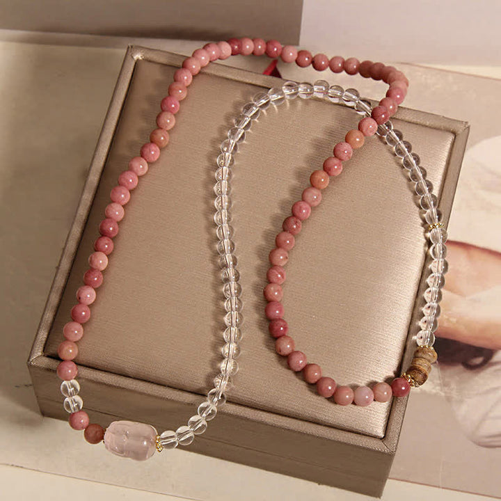 Buddha Stones Rhodonite Clear Quartz Rose Quartz PiXiu Triple Wrap Bracelet - image 11