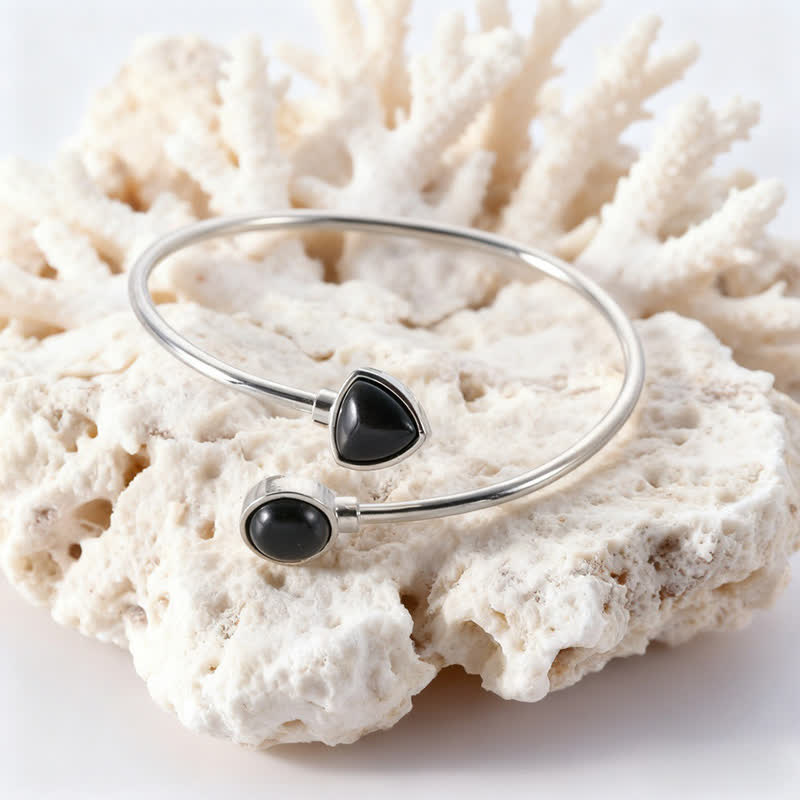 Buddha Stones Amazonite Various Crystals Positive Open Adjustable Cuff Bracelet - Natural Black Obsidian(Color May Vary) - image 4