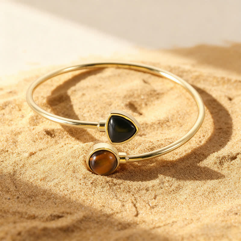 Buddha Stones Amazonite Various Crystals Positive Open Adjustable Cuff Bracelet - Natural Tiger Eye Black Obsidian(Color May Vary) - image 27