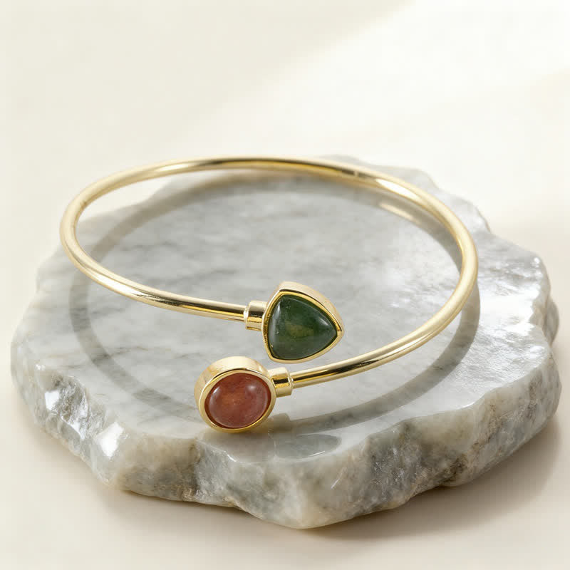 Buddha Stones Amazonite Various Crystals Positive Open Adjustable Cuff Bracelet - Natural Green Strawberry Quartz Strawberry Quartz(Color May Vary) - image 12