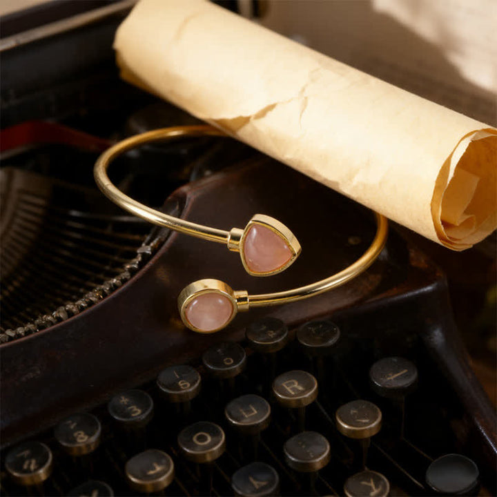 Buddha Stones Amazonite Various Crystals Positive Open Adjustable Cuff Bracelet - Natural Rose Quartz(Color May Vary) - image 2