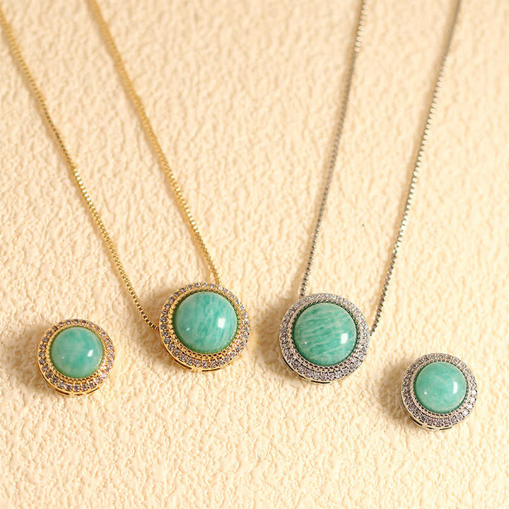 Buddha Stones Natural Rose Quartz Multiple Crystal Bead Inlay Healing Necklace - Natural Amazonite(Color May Vary) - 10mm Bead Silvery Chain - image 11