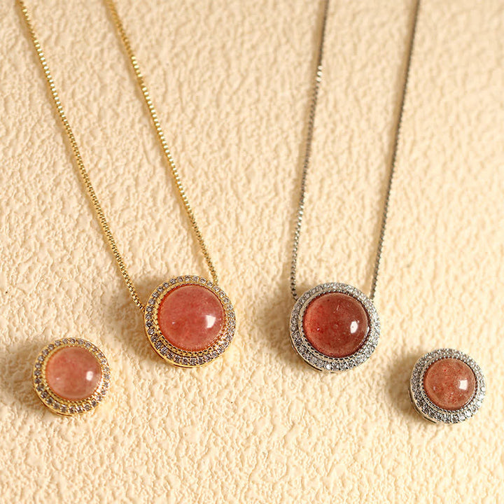 Buddha Stones Natural Rose Quartz Multiple Crystal Bead Inlay Healing Necklace - Natural Strawberry Quartz(Color May Vary) - 10mm Bead Silvery Chain - image 2