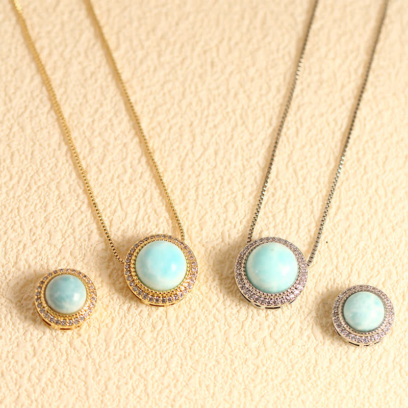 Buddha Stones Natural Rose Quartz Multiple Crystal Bead Inlay Healing Necklace - Natural Larimar(Color May Vary) - 10mm Bead Silvery Chain - image 24