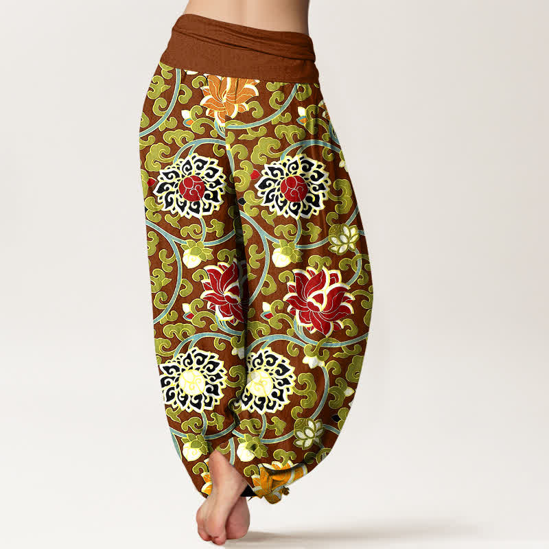 Buddha Stones Pure Cotton Bohemian Lotus Vine Pattern Women's Elastic Waist Harem Pants - image 6