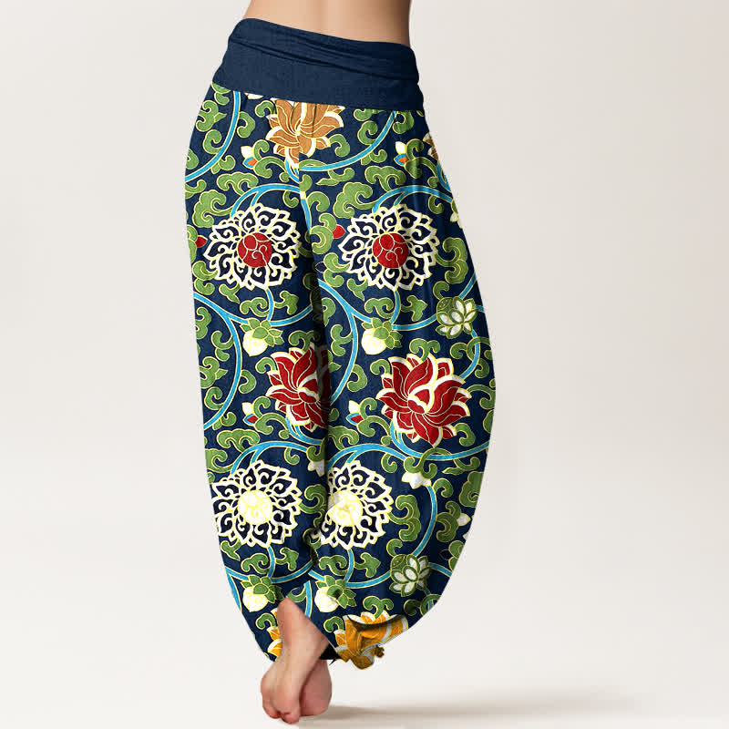 Buddha Stones Pure Cotton Bohemian Lotus Vine Pattern Women's Elastic Waist Harem Pants - image 9