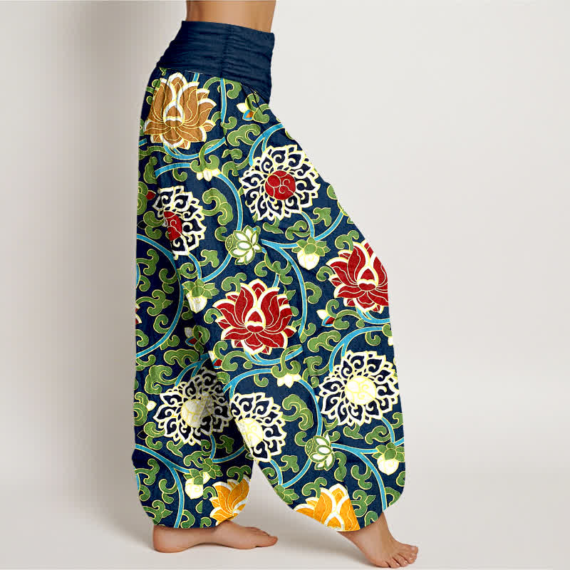 Buddha Stones Pure Cotton Bohemian Lotus Vine Pattern Women's Elastic Waist Harem Pants - image 10