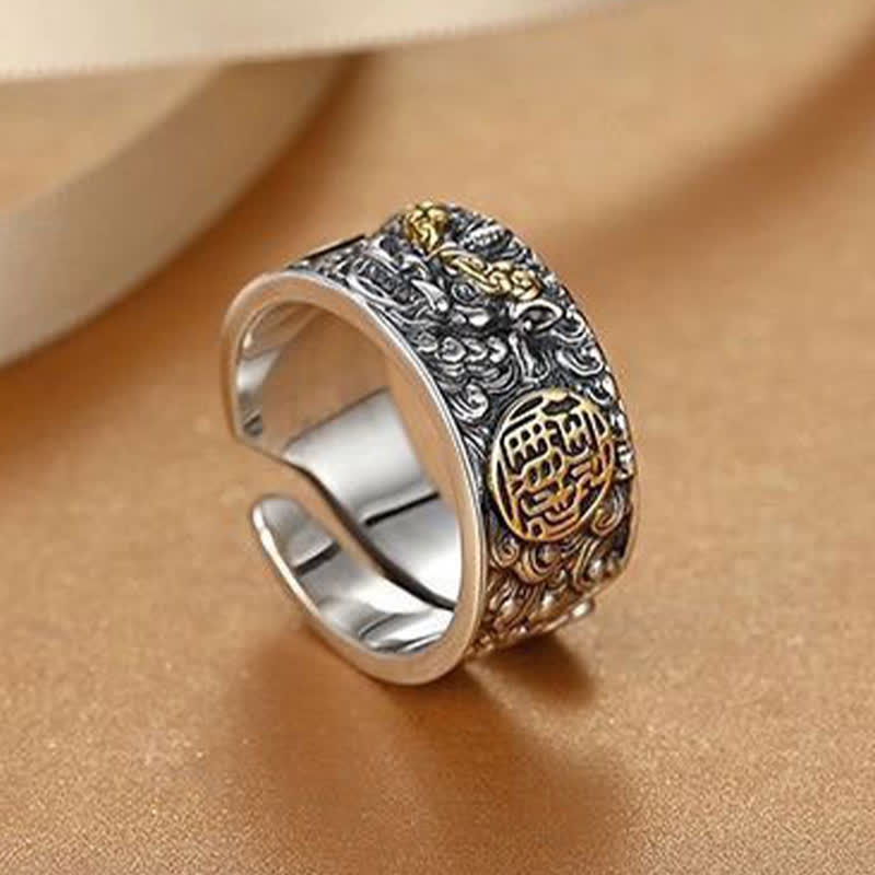Buddha Stones Pixiu Wide Copper Adjustable Luck Ring - image 3