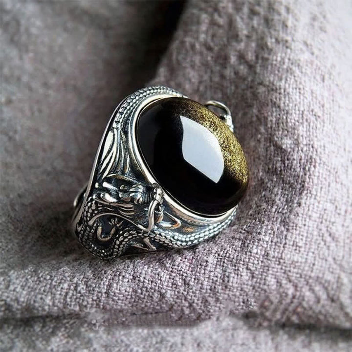 Buddha Stones Copper Black Onyx Adjustable Protection Ring - image 1