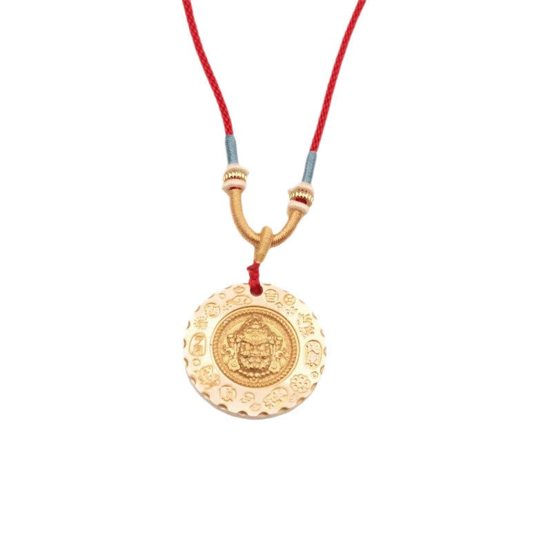 Buddha Stones Tibet Yellow Jambhala God of Wealth Alloy Protection Necklace Pendant - image 10