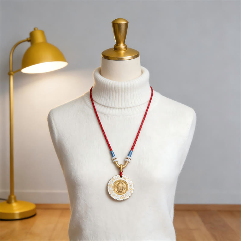 Buddha Stones Tibet Yellow Jambhala God of Wealth Alloy Protection Necklace Pendant - image 8