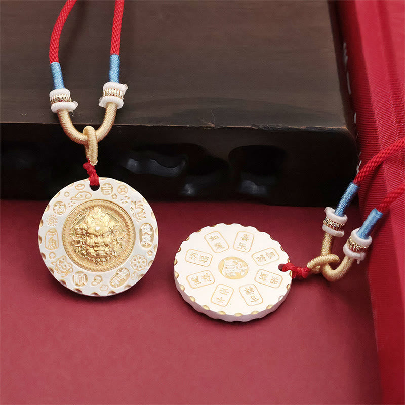 Buddha Stones Tibet Yellow Jambhala God of Wealth Alloy Protection Necklace Pendant - image 4