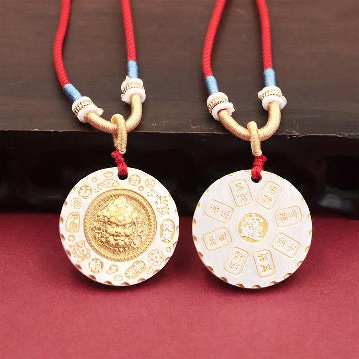 Buddha Stones Tibet Yellow Jambhala God of Wealth Alloy Protection Necklace Pendant - image 3