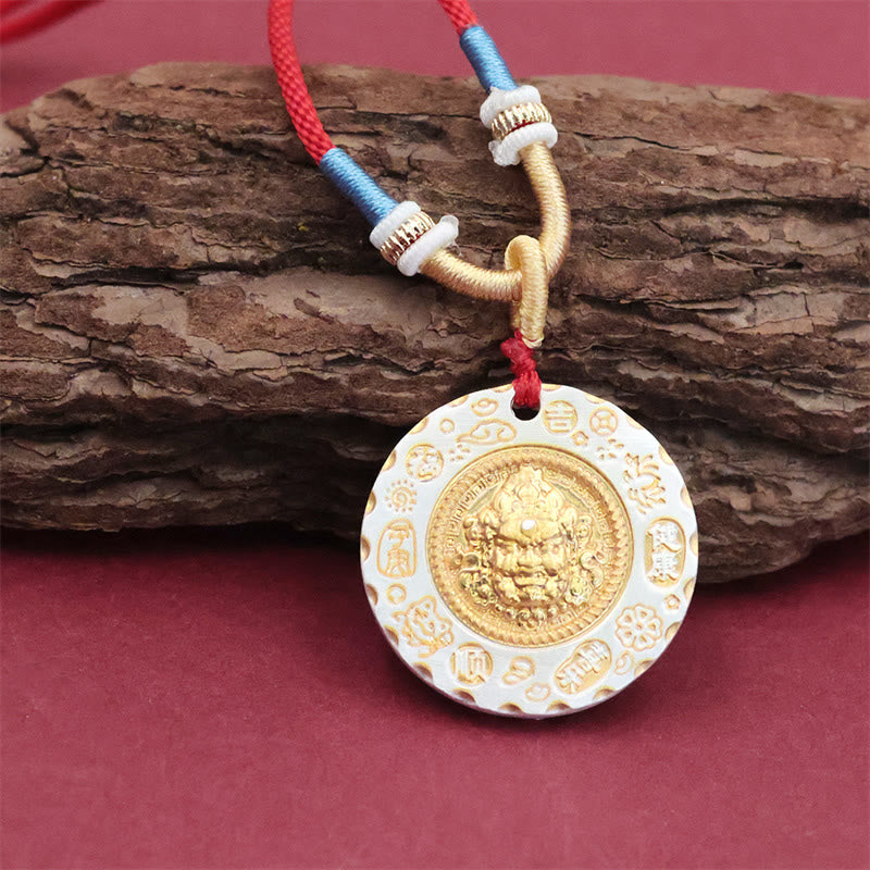Buddha Stones Tibet Yellow Jambhala God of Wealth Alloy Protection Necklace Pendant - image 1