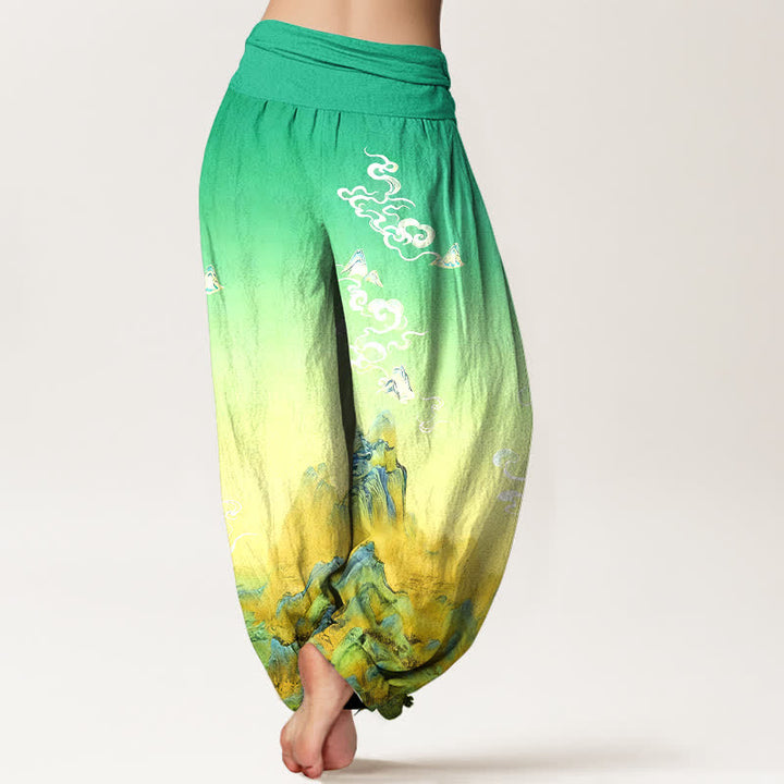 Buddha Stones Pure Cotton Ink Wash Mountain Gradient Pattern Women's Elastic Waist Harem Pants - image 6