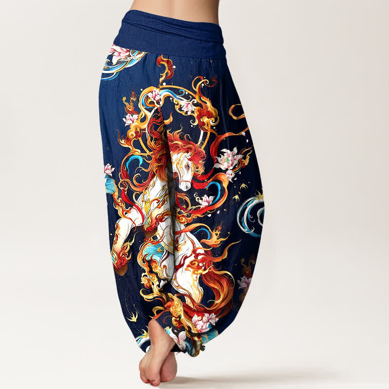 Buddha Stones Pure Cotton Mythical Phoenix Flame Pattern Women's Elastic Waist Harem Pants - image 6