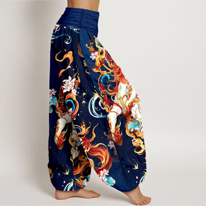 Buddha Stones Pure Cotton Mythical Phoenix Flame Pattern Women's Elastic Waist Harem Pants - image 7