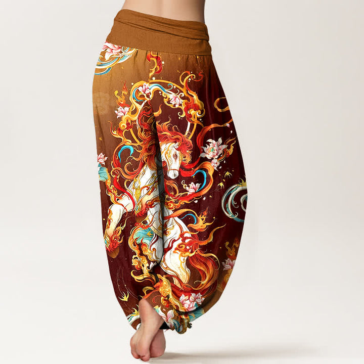 Buddha Stones Pure Cotton Mythical Phoenix Flame Pattern Women's Elastic Waist Harem Pants - image 9
