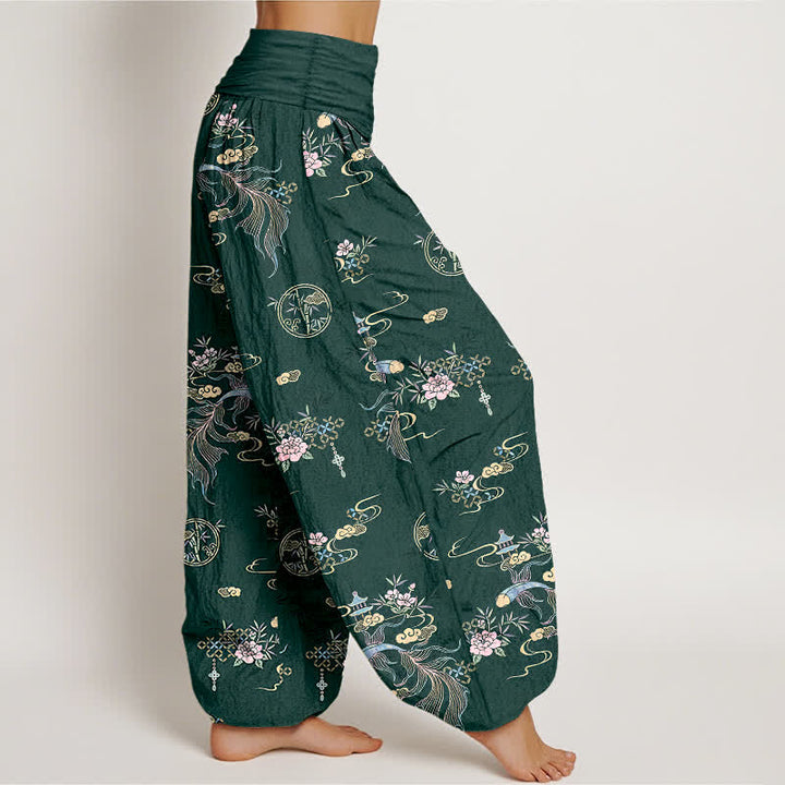 Buddha Stones Pure Cotton Oriental Cloud Floral Pattern Women's Elastic Waist Harem Pants - image 7
