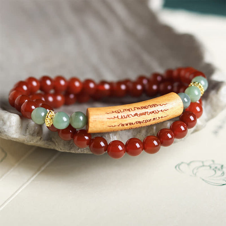 Buddha Stones Red Agate Green Aventurine Five Buddhist Precepts Double Wrap Balance Bracelet - Red Agate Green Aventurine - image 0