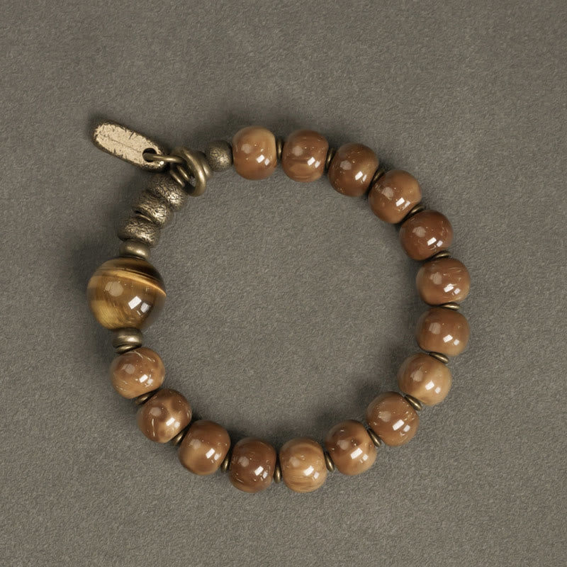 Buddha Stones Kuka Seed Tiger Eye Gold Sheen Obsidian Brass Copper Wealth Luck Bracelet - image 2