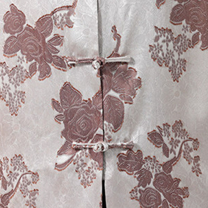 Buddha Stones Summer Tang Style Mandarin Collar Frog Button Floral Jacquard Men's Elbow-Length Sleeve Shirt - image 9