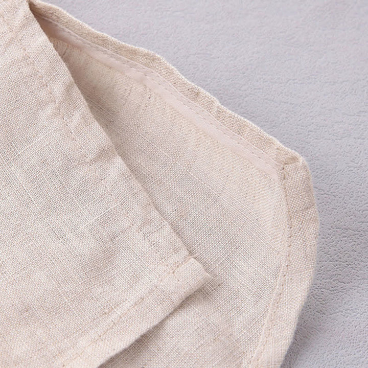 Buddha Stones Spring Summer Minimalist Button-Up Solid Linen Men's Elbow-Length Sleeve Shirt - image 5