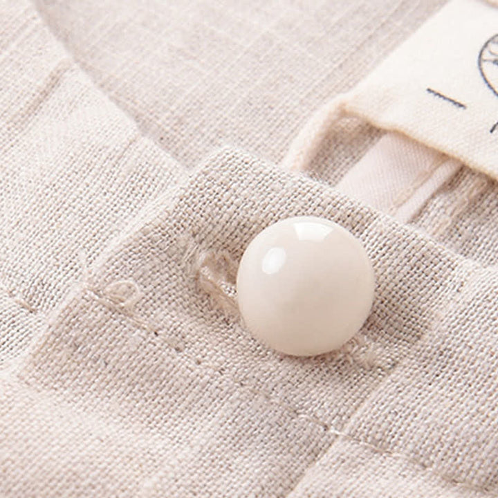 Buddha Stones Spring Summer Minimalist Button-Up Solid Linen Men's Elbow-Length Sleeve Shirt - image 3