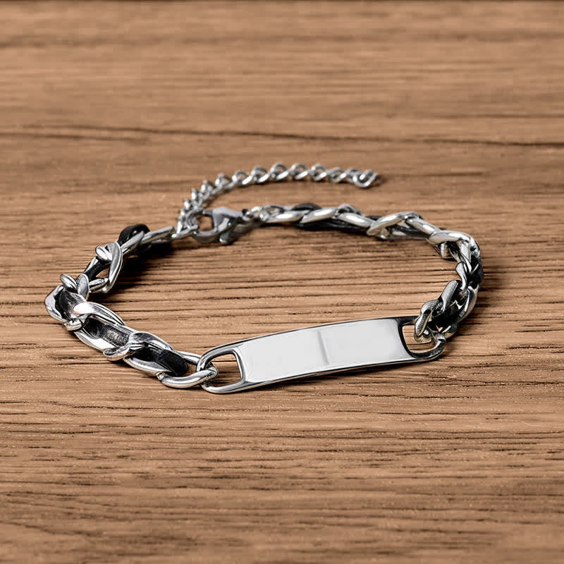 Buddha Stones Chain Leather Inlay Bar Plate Braided Leather Strengthen Cuban Bracelet - image 1