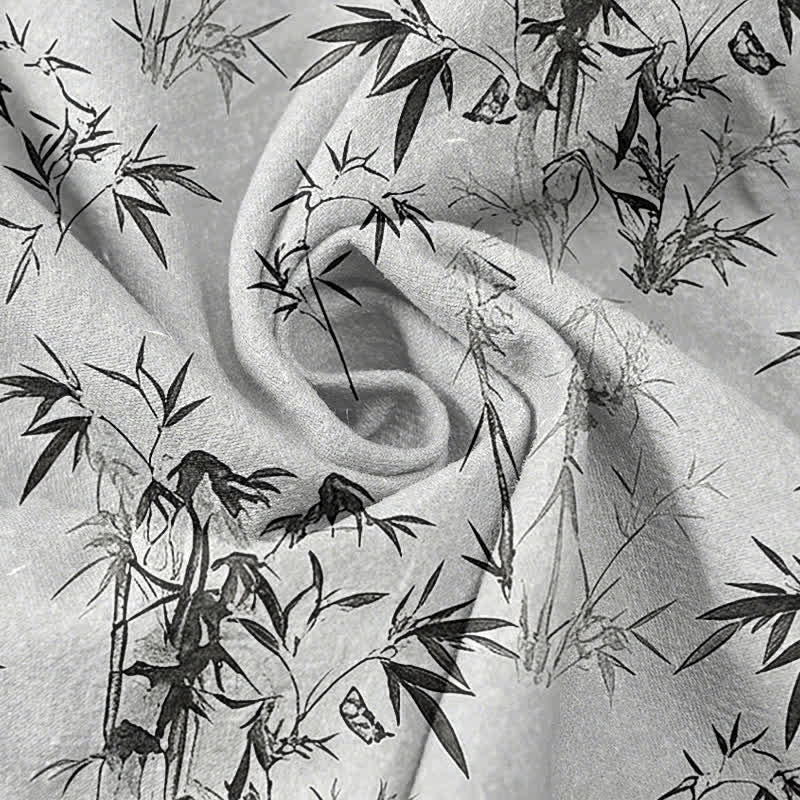 Buddha Stones Cotton Bamboo Leaf Pattern Men's Short Sleeve Half Button Shirt - image 2