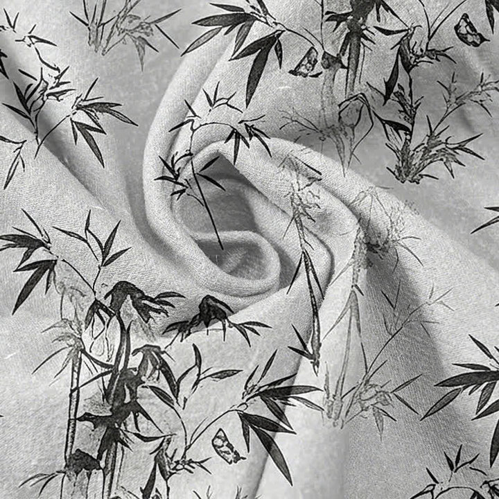 Buddha Stones Cotton Bamboo Leaf Pattern Men's Short Sleeve Half Button Shirt - image 2