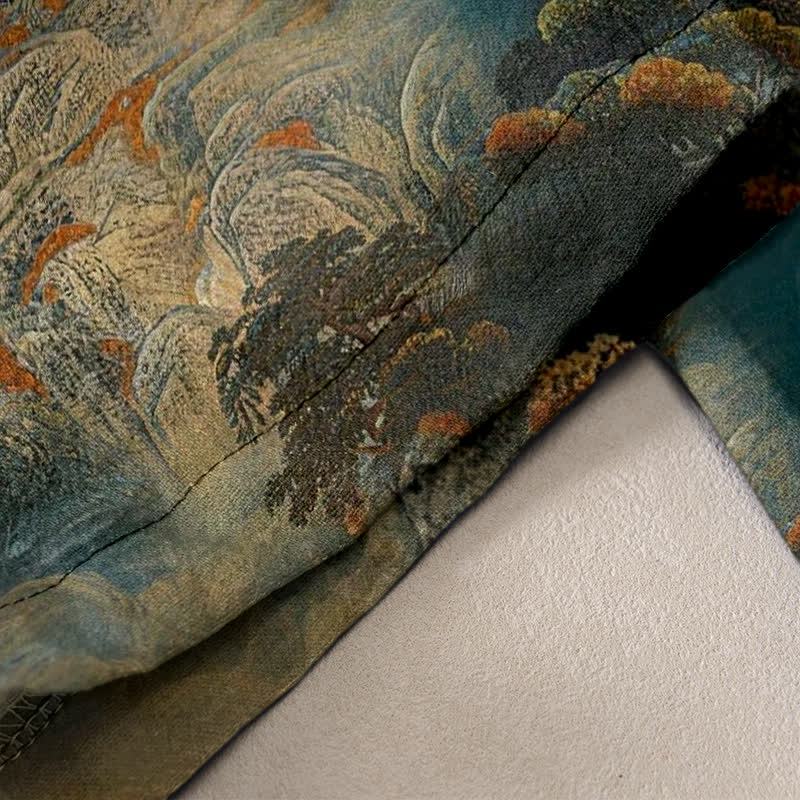 Buddha Stones Cotton Ink Wash Mountain Landscape Pattern Women's Elastic Waist Pants With Pockets - image 2