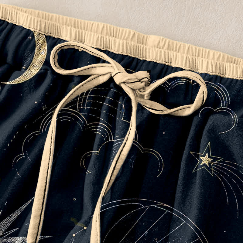 Buddha Stones Pure Cotton Celestial Sun Moon Stars Pattern Women's Elastic Waist Pants With Pockets - image 1