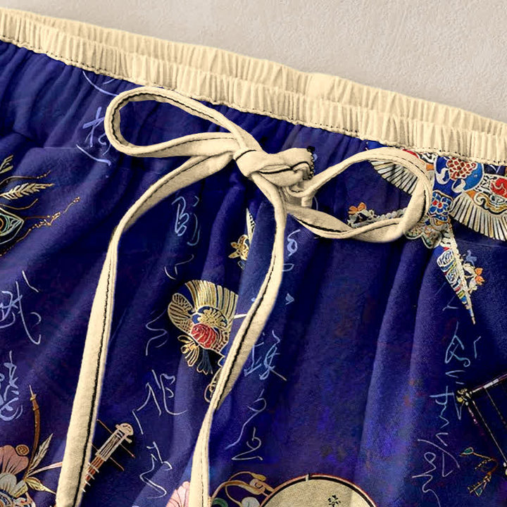 Buddha Stones Pure Cotton Mini Floral Pattern Women's Elastic Waist Pants With Pockets - image 1