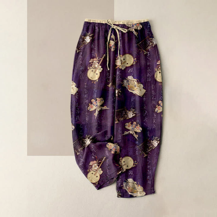 Buddha Stones Pure Cotton Mini Floral Pattern Women's Elastic Waist Pants With Pockets - Purple - US16，UK/AU20，EU48 (3XL) - image 4