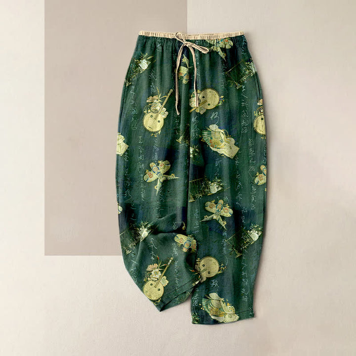 Buddha Stones Pure Cotton Mini Floral Pattern Women's Elastic Waist Pants With Pockets - ForestGreen - US16，UK/AU20，EU48 (3XL) - image 5