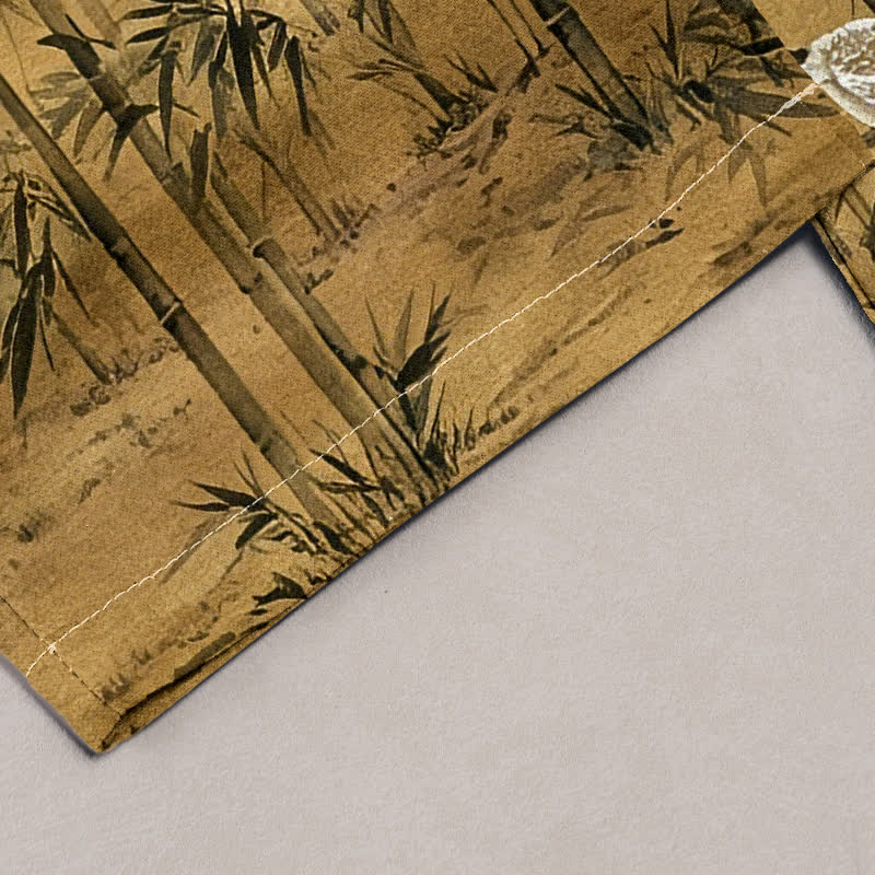 Buddha Stones Pure Cotton Oriental Bamboo Crane Pattern Women's Elastic Waist Pants With Pockets - image 1
