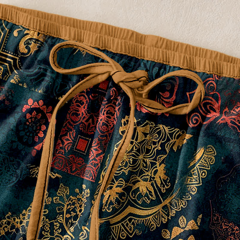 Buddha Stones Cotton Floral Pattern Women's Elastic Waist Pants With Pockets - image 1