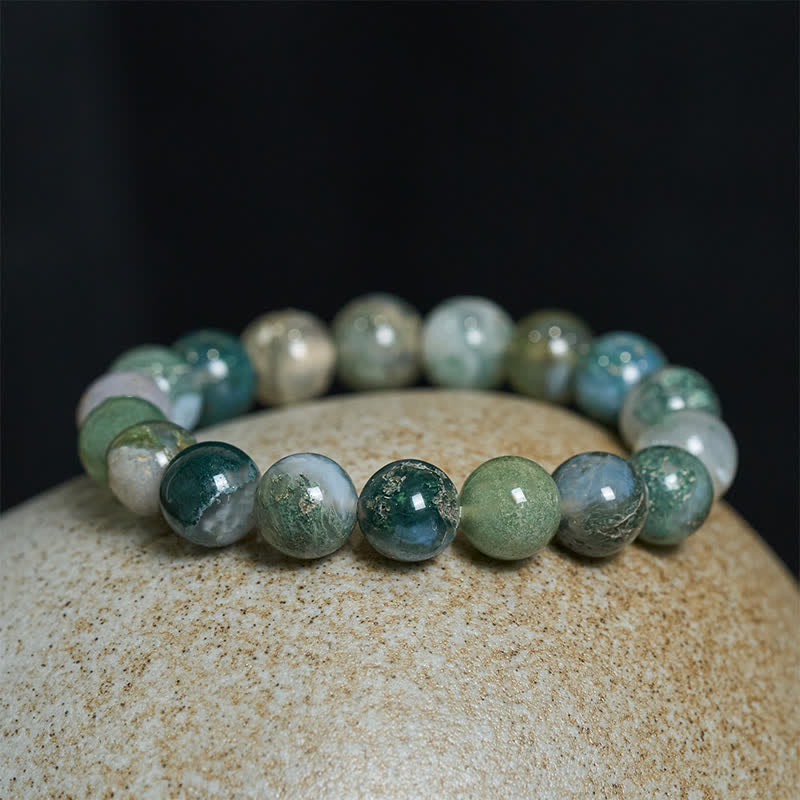 Buddha Stones Simple Moss Agate Bead Healing Bracelet - image 3