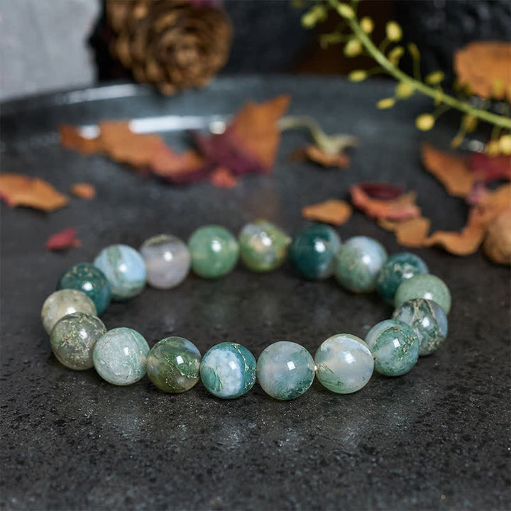 Buddha Stones Simple Moss Agate Bead Healing Bracelet - image 1