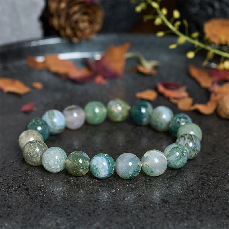 Buddha Stones Simple Moss Agate Bead Healing Bracelet - image 1