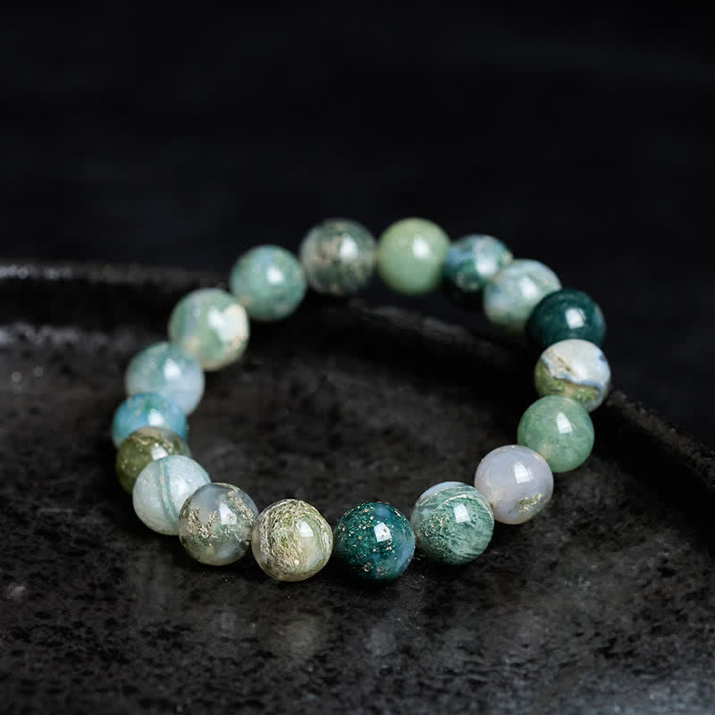 Buddha Stones Simple Moss Agate Bead Healing Bracelet - image 2