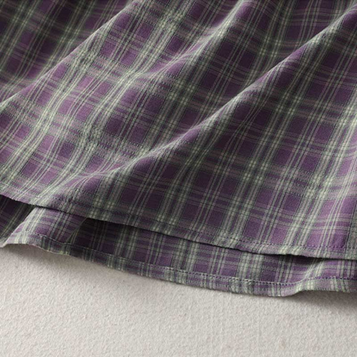 Buddha Stones Summer Vintage Drawstring Waist Button-Up Plaid Cotton Women's Sleeveless Dress With Pockets - image 8