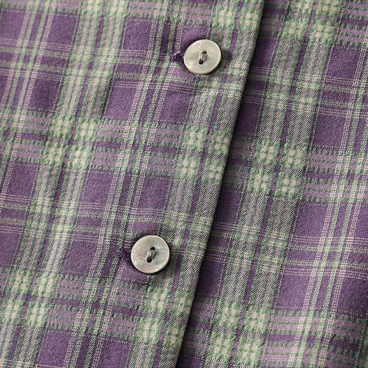 Buddha Stones Summer Vintage Drawstring Waist Button-Up Plaid Cotton Women's Sleeveless Dress With Pockets - image 5