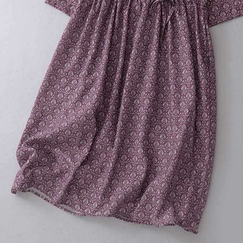 Buddha Stones Summer Drawstring Button-Up Floral Print Women's Short Sleeve Dress With Pockets - image 6