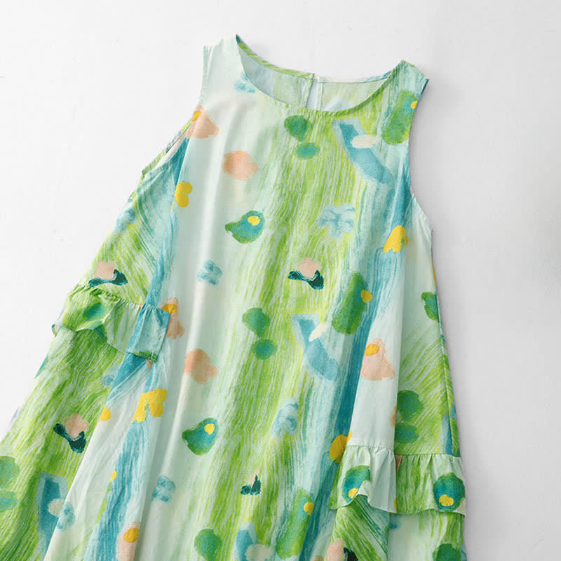 Buddha Stones Summer Washed Watercolor Floral Print Women's Sleeveless Dress - image 2