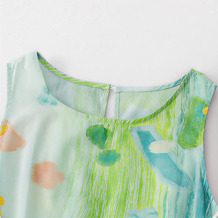 Buddha Stones Summer Washed Watercolor Floral Print Women's Sleeveless Dress - image 3