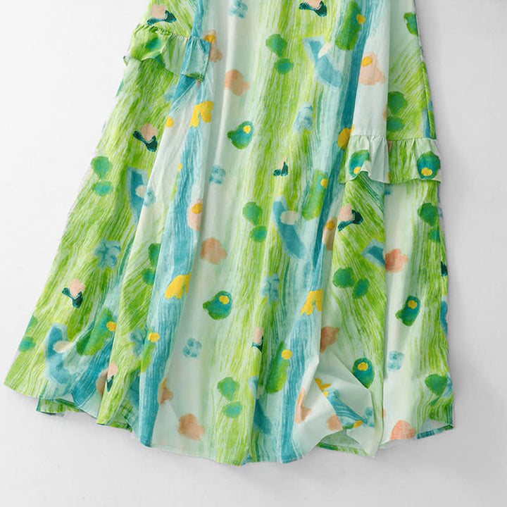 Buddha Stones Summer Washed Watercolor Floral Print Women's Sleeveless Dress - image 6