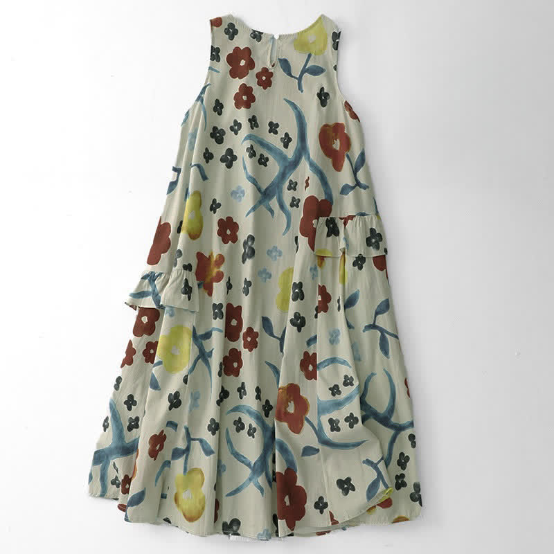 Buddha Stones Summer Washed Watercolor Floral Print Women's Sleeveless Dress - image 14